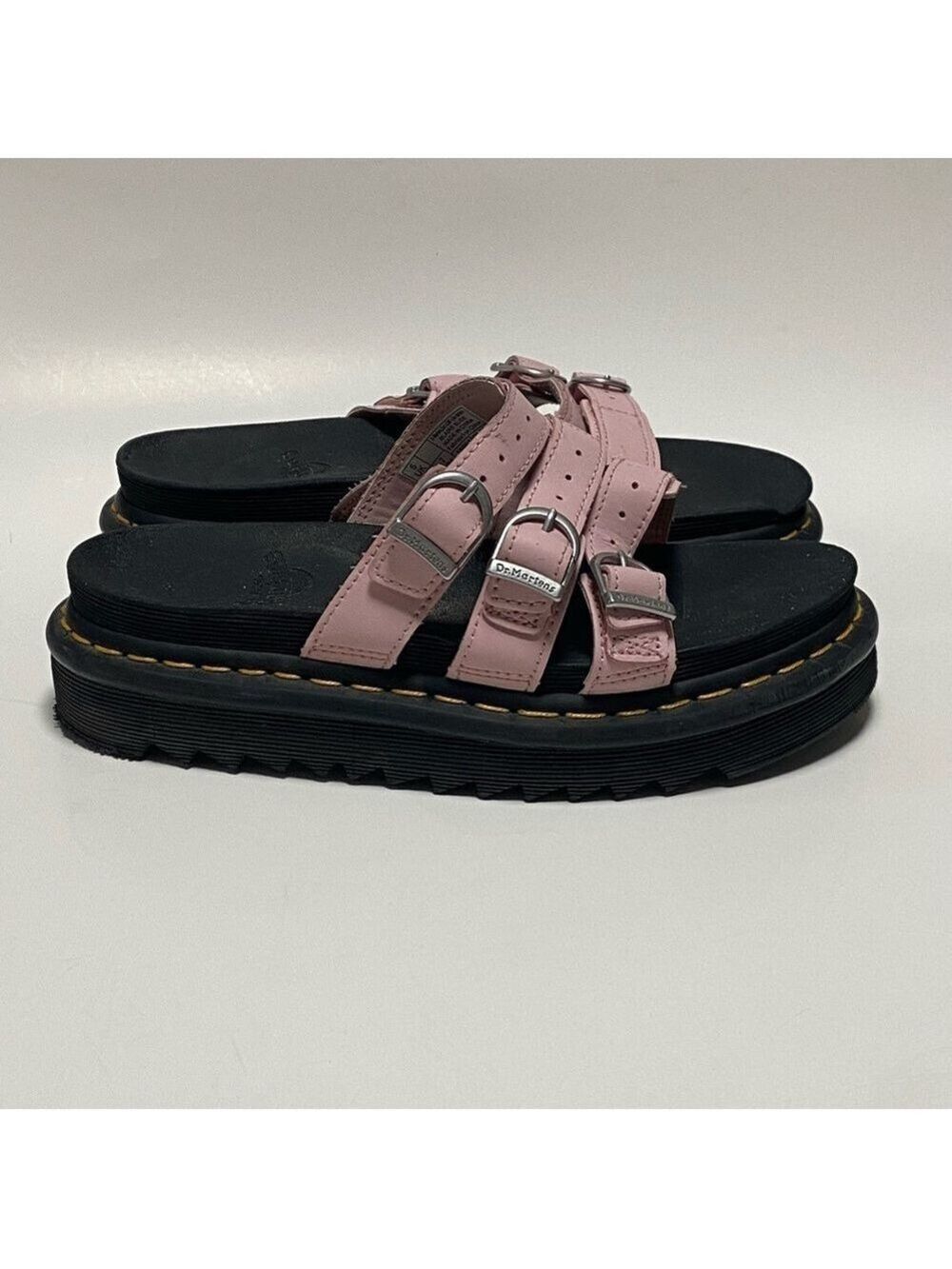 Dr Martens Slide Sandals Women Size 7 Pink Blaire Leather Slide Sandal 3 strap